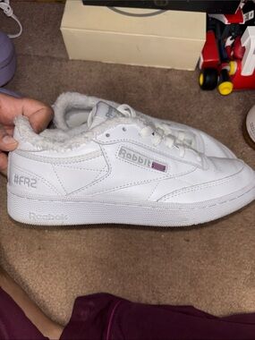 Atmos x Reebok White Sneakers with Fuzzy Collar